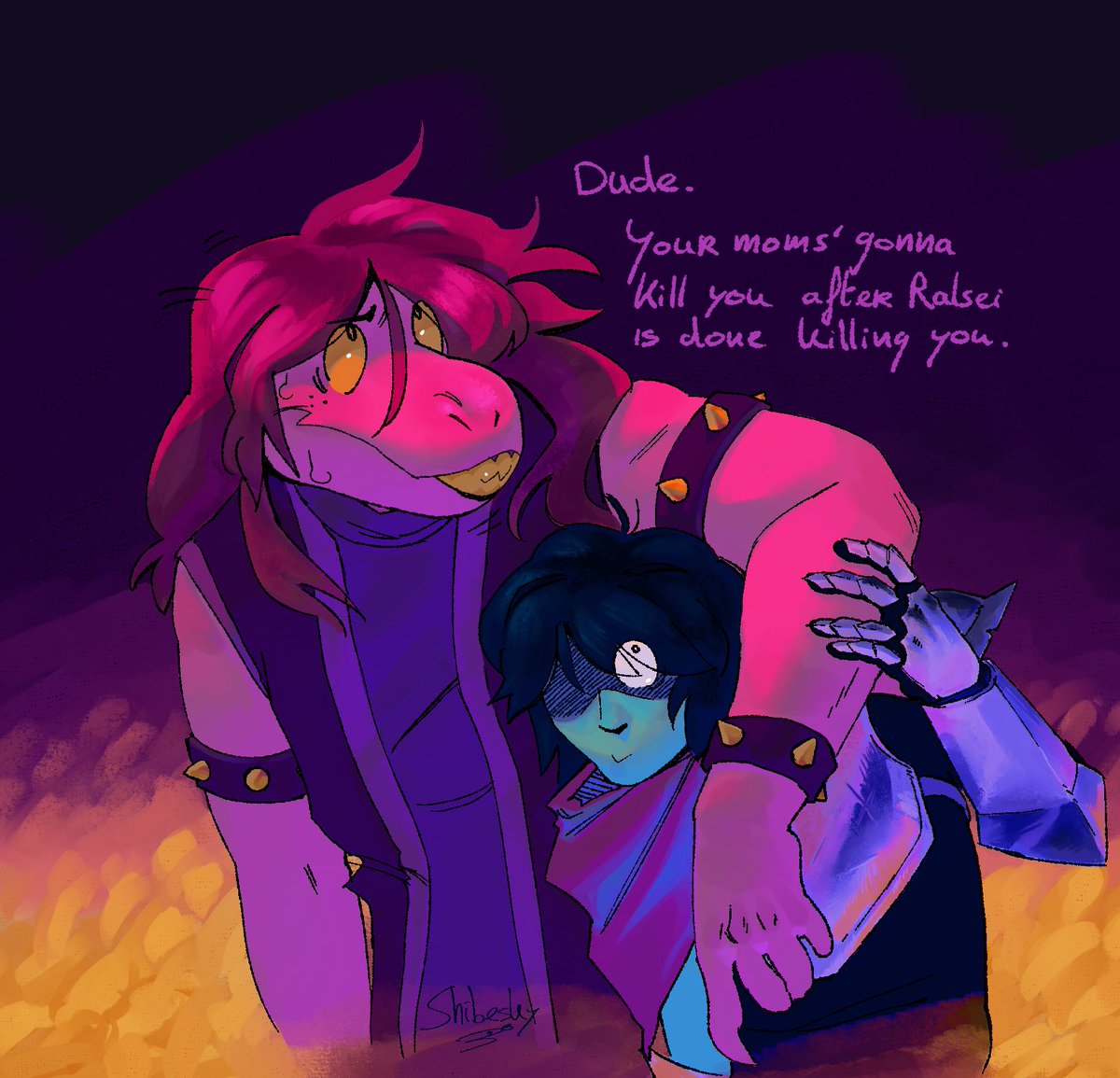 shibesky_'s tweet image. I Don't Mean to Alarm You But We Have Deltarune Due Next Week.......... #DELTARUNE #kris #susie