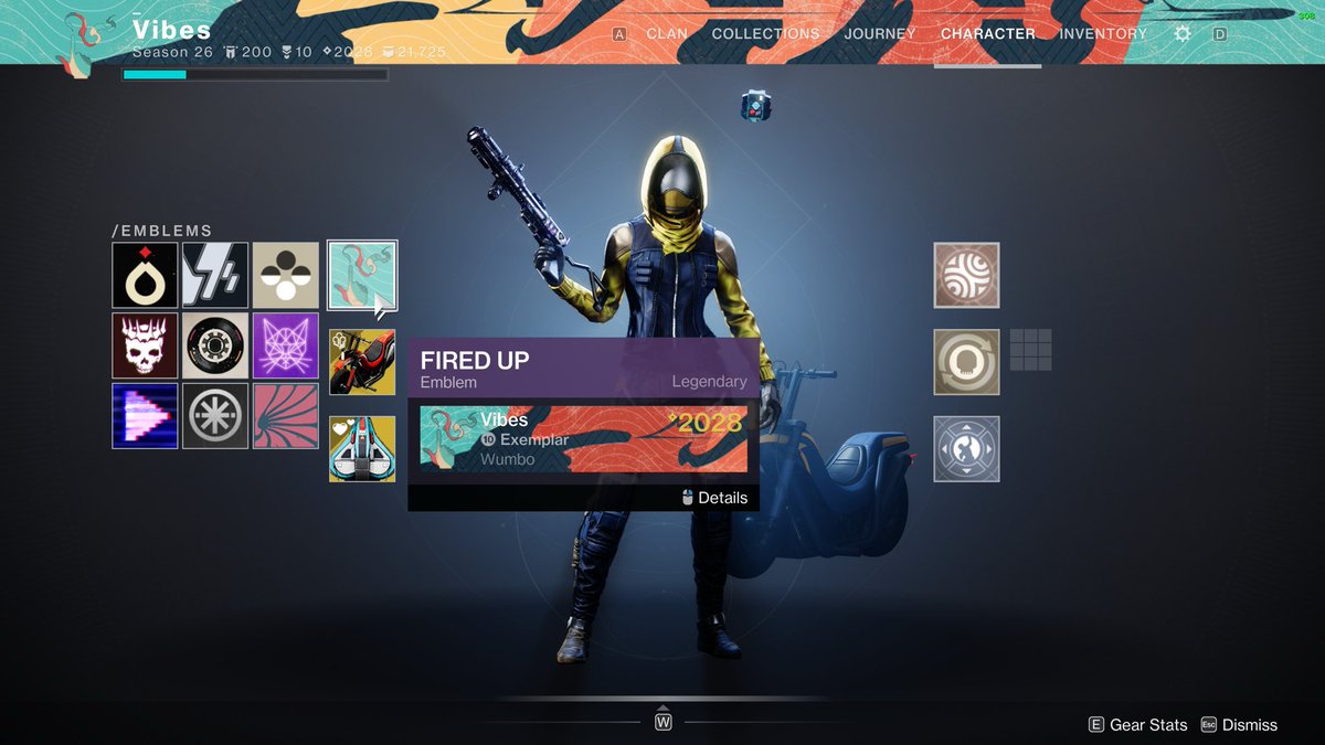 Giveaway Time! 👀

Want a chance to get the new Fired Up emblem? 👆🔥

To enter: 
👉 Follow <a href="/vibesxbl/">Vibes</a> 
🔥 Follow twitch.tv/viibbess 
💨 Like &amp; RT this post

Winner will be announced on June 3rd! 

Good luck! 🫡
#BungieCreator #Destiny2 #Emblem #Giveaway