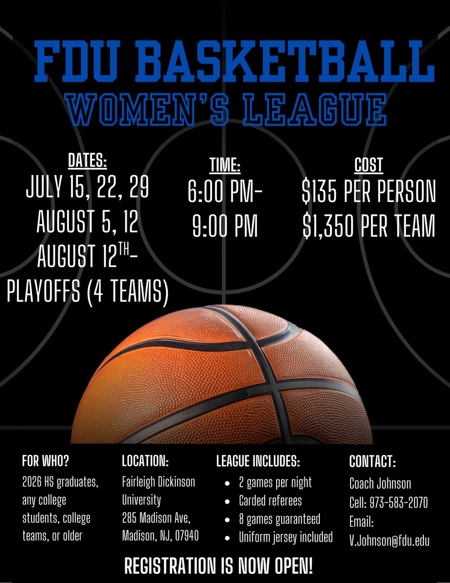 NJ Ladies Hoops (@njladieshoops) on Twitter photo COLLEGE & COLLEGE HOPEFUL PLAYERS.
Challenging Womens Summer League.
Join as a team or join an individually and get put on a team (including 2026's post last Live Period)
<a href="/KeanWBB/">KeanWomensBasketball</a> <a href="/NJCUWBB/">NJCU Women’s Basketball</a> <a href="/CamdenRutgersWB/">Rutgers University Camden WBB</a> <a href="/CaldwellWBB/">Caldwell Women’s Basketball</a> <a href="/tcnjwb/">TCNJ Women's Basketball</a> <a href="/RowanWBB/">Rowan Women’s Basketball</a> <a href="/DrewRangersWBB/">Drew Women's Basketball</a> <a href="/CentenaryWBB/">Ladies Basketball</a> <a href="/WPUWBB/">WPU Women's Bball</a> COLLEGE & COLLEGE HOPEFUL PLAYERS.
Challenging Womens Summer League.
Join as a team or join an individually and get put on a team (including 2026's post last Live Period)
<a href="/KeanWBB/">KeanWomensBasketball</a> <a href="/NJCUWBB/">NJCU Women’s Basketball</a> <a href="/CamdenRutgersWB/">Rutgers University Camden WBB</a> <a href="/CaldwellWBB/">Caldwell Women’s Basketball</a> <a href="/tcnjwb/">TCNJ Women's Basketball</a> <a href="/RowanWBB/">Rowan Women’s Basketball</a> <a href="/DrewRangersWBB/">Drew Women's Basketball</a> <a href="/CentenaryWBB/">Ladies Basketball</a> <a href="/WPUWBB/">WPU Women's Bball</a>