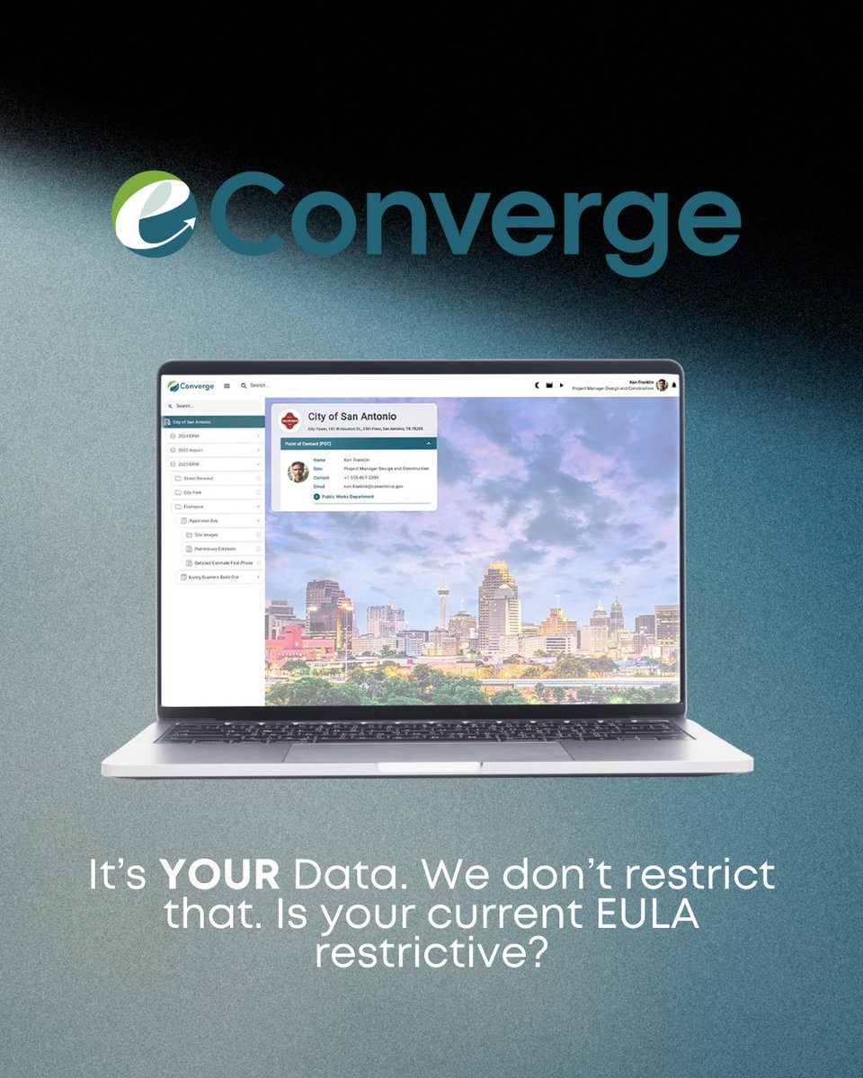 eConverge_'s tweet image. eConverge™ gives you the control over  YOUR data and workflows.

Licensing restrictions become a thing of the past. Because your success can&apos;t wait. econverge.com/products

#JOCContractManagement #JobOrderContracting