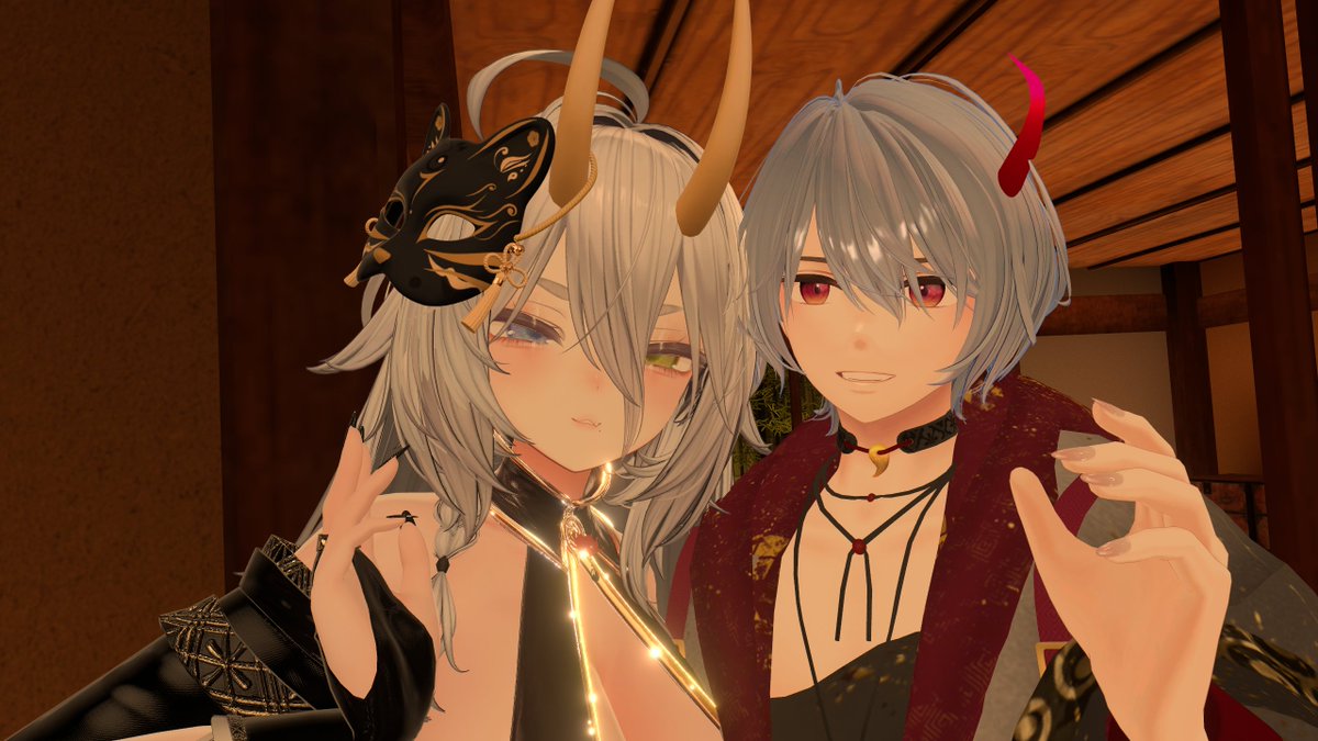 今週の逢曲時アフター(*'▽')
ばにらさんとはすきぃさんの誘魅姿見れておめでたい🎉🎉
ぽすさんもいつもありがとうございます～！
＃VRCおうまがとき