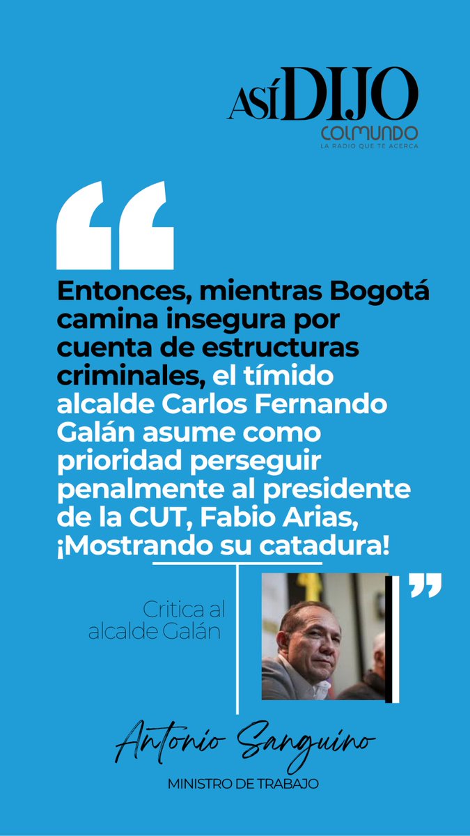 Colmundo Radio (@colmundoradio) on Twitter photo #Asídijo| 🗣️ Los bloqueos a <a href="/TransMilenio/">TransMilenio</a> por cuenta del paro nacional, son el tema para que inicies un fin de semana con puente bien informado ¿Qué dijeron <a href="/CarlosFGalan/">Carlos F. Galán</a> , <a href="/fabioariascut/">Fabio Arias Giraldo</a> y <a href="/AntonioSanguino/">Antonio Sanguino</a> ? ¡Aquí te lo contamos! #Asídijo| 🗣️ Los bloqueos a <a href="/TransMilenio/">TransMilenio</a> por cuenta del paro nacional, son el tema para que inicies un fin de semana con puente bien informado ¿Qué dijeron <a href="/CarlosFGalan/">Carlos F. Galán</a> , <a href="/fabioariascut/">Fabio Arias Giraldo</a> y <a href="/AntonioSanguino/">Antonio Sanguino</a> ? ¡Aquí te lo contamos!