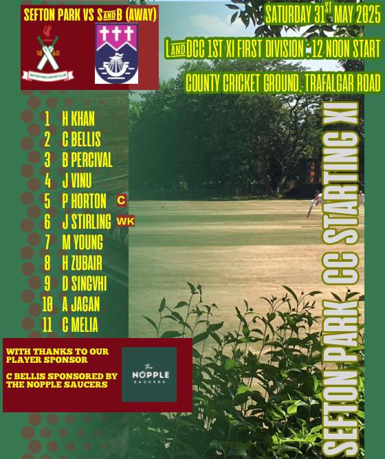 Sefton Park CC (@seftonparkcc) on Twitter photo The 1st XI head to Trafalgar Road to take on <a href="/SNBCC/">Southport & Birkdale Cricket Club</a> tomorrow - hereās how we line up⦠The 1st XI head to Trafalgar Road to take on <a href="/SNBCC/">Southport & Birkdale Cricket Club</a> tomorrow - hereās how we line upā¦