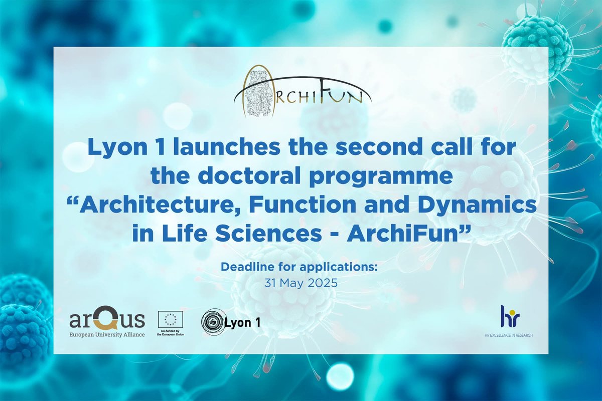 🔬👩‍🎓ArchiFun Doctoral Programme: Architecture, Function and Dynamics in #.
Apply for one of the 12 PhD positions available across three ArqusUniversities!

More info: arqus-alliance.eu/call/lyon-seco…