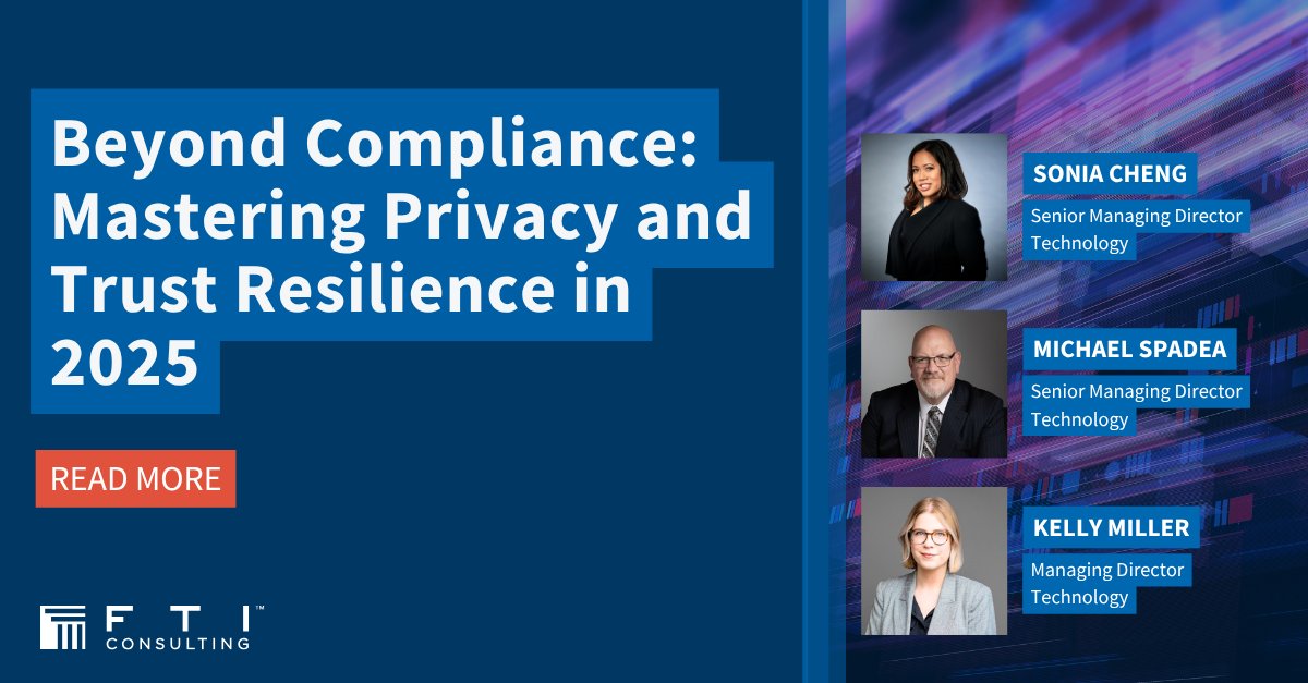Privacy resilience and trust resilience have become critical business imperatives—not just legal obligations. FTI Technology experts Sonia Cheng, Michael Spadea and Kelly Miller share more here: bit.ly/3HeTMKT

#ExpertsWithImpact #DataPrivacy #RiskManagement