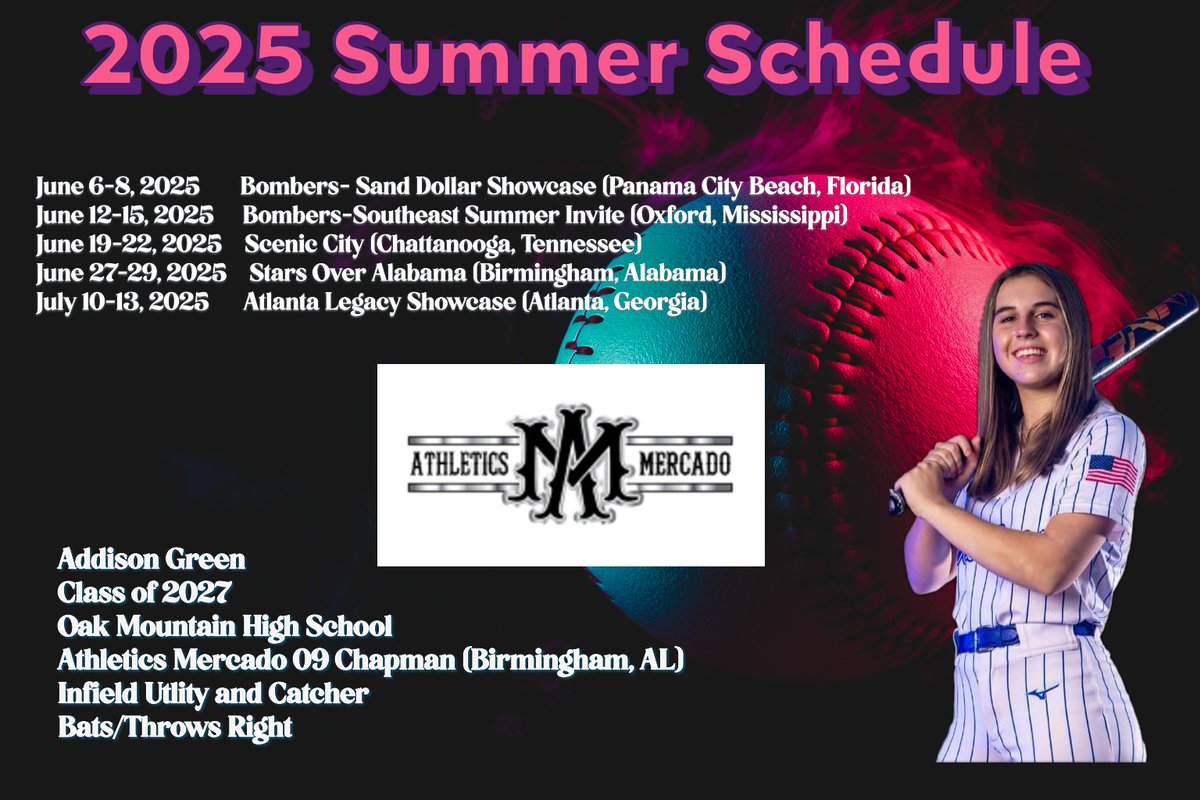 agsoftball98's tweet image. Here is my 2025 Summer Softball Schedule. I cannot wait to get this show started! 😎…
