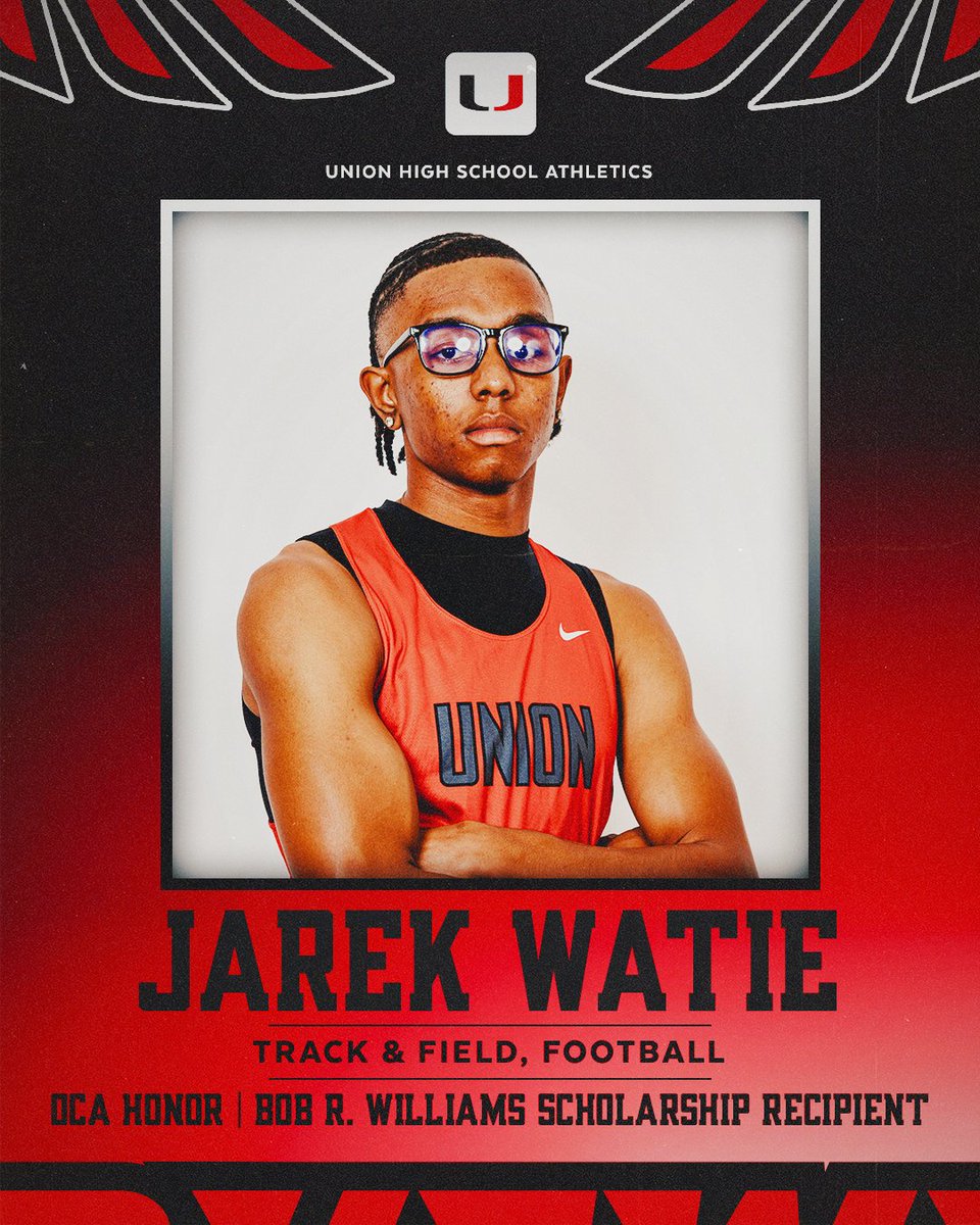 Big congrats to Jarek Watie for receiving the Bob R. Williams Scholarship from the OCA! 🎓🔥 Jarek, we are SO proud of you — repping Union excellence on every level.  We can’t wait to see your future success at KU! #buildingchampions #unionathletics