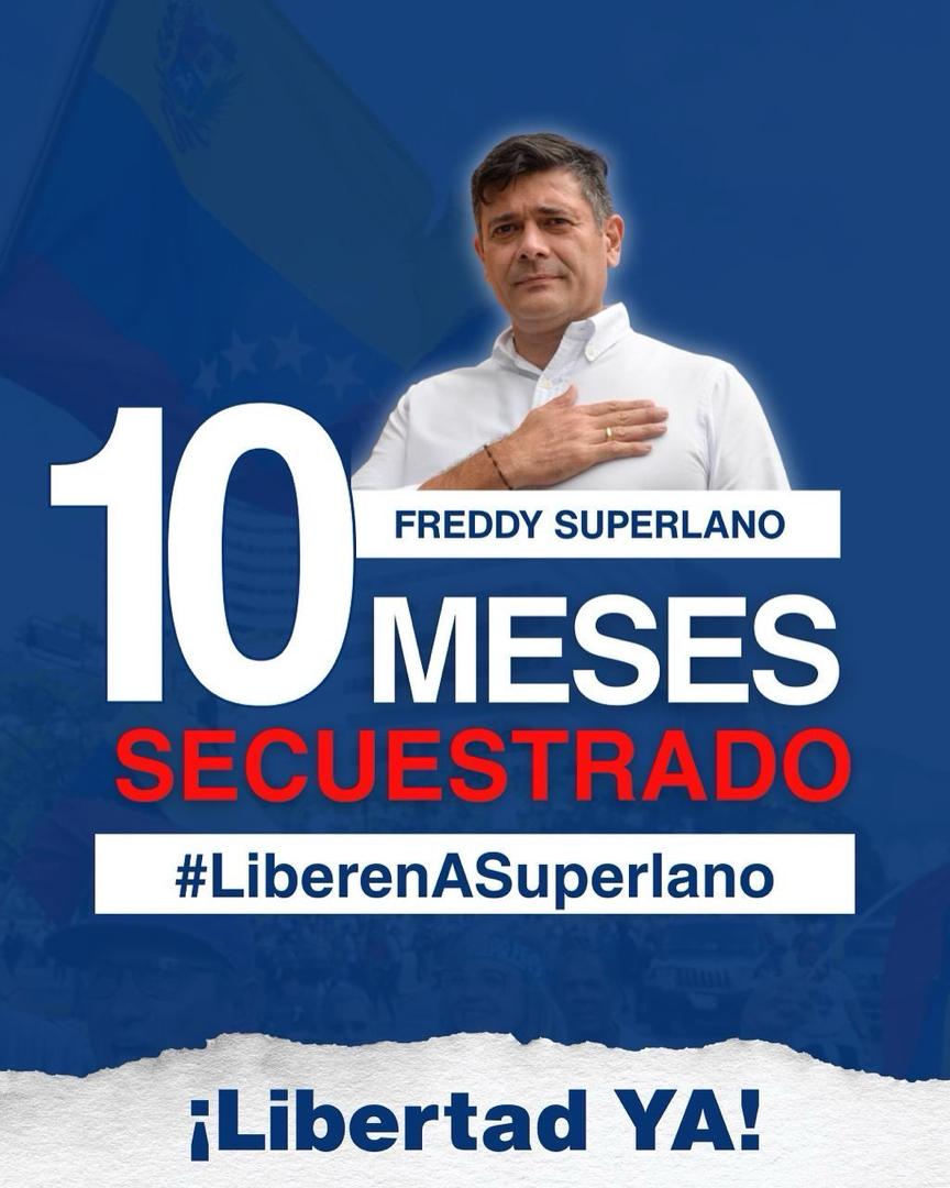 Unidad Venezuela (@unidadvenezuela) on Twitter photo Nuestro compañero <a href="/freddysuperlano/">Freddy Superlano</a> ya lleva 10 meses desde que fue detenido arbitrariamente, y desde la Plataforma Unitaria exigimos su libertad y la de todos los presos políticos en Venezuela. Sus derechos deben ser respetados, hacer política no es delito. Nuestro compañero <a href="/freddysuperlano/">Freddy Superlano</a> ya lleva 10 meses desde que fue detenido arbitrariamente, y desde la Plataforma Unitaria exigimos su libertad y la de todos los presos políticos en Venezuela. Sus derechos deben ser respetados, hacer política no es delito.