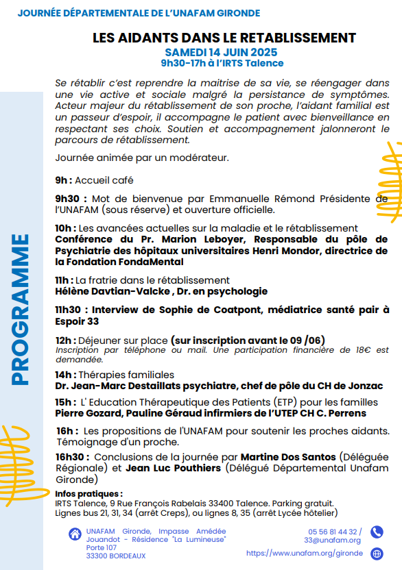 Psy'hope (@psyhopefr) on Twitter photo Journée départementale annuelle de l'<a href="/Unafam33/">Unafam Gironde</a>
le 14 juin 2025 à l'@IRTSTALENCE
avec <a href="/LeboyerMarion/">marion Leboyer</a>
unafam.org/gironde/actual… Journée départementale annuelle de l'<a href="/Unafam33/">Unafam Gironde</a>
le 14 juin 2025 à l'@IRTSTALENCE
avec <a href="/LeboyerMarion/">marion Leboyer</a>
unafam.org/gironde/actual…