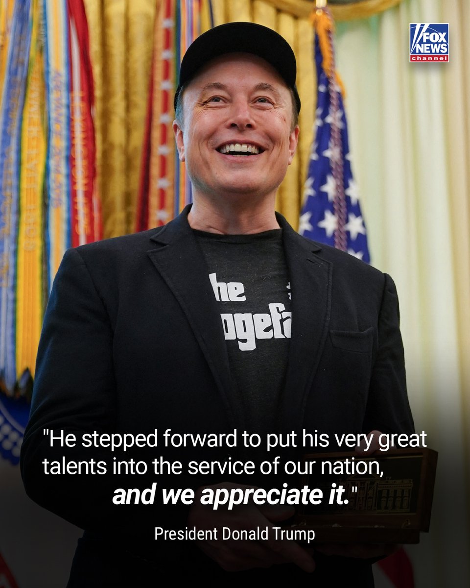 FoxNews's tweet image. “Today it&apos;s about a man named Elon and he&apos;s one of the greatest business leaders and innovators the world has ever produced.”
President @realdonaldtrump congratulating @elonmusk for saving the American people tens of billions of dollars, calling @DOGE “the most sweeping and…