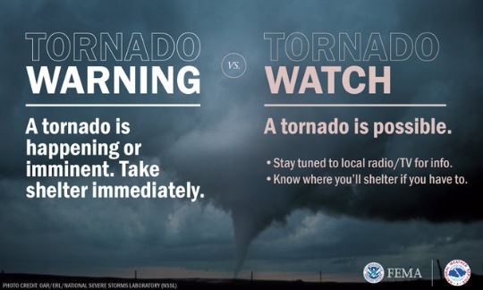 The National Weather Service has issued a Tornado Watch for Montgomery County until Saturday, May 31 at 12:00 AM.  Be alert for rapidly changing weather conditions and be prepared to take shelter if a warning is issued.

Tornadoes can form from severe thunderstorms with little or