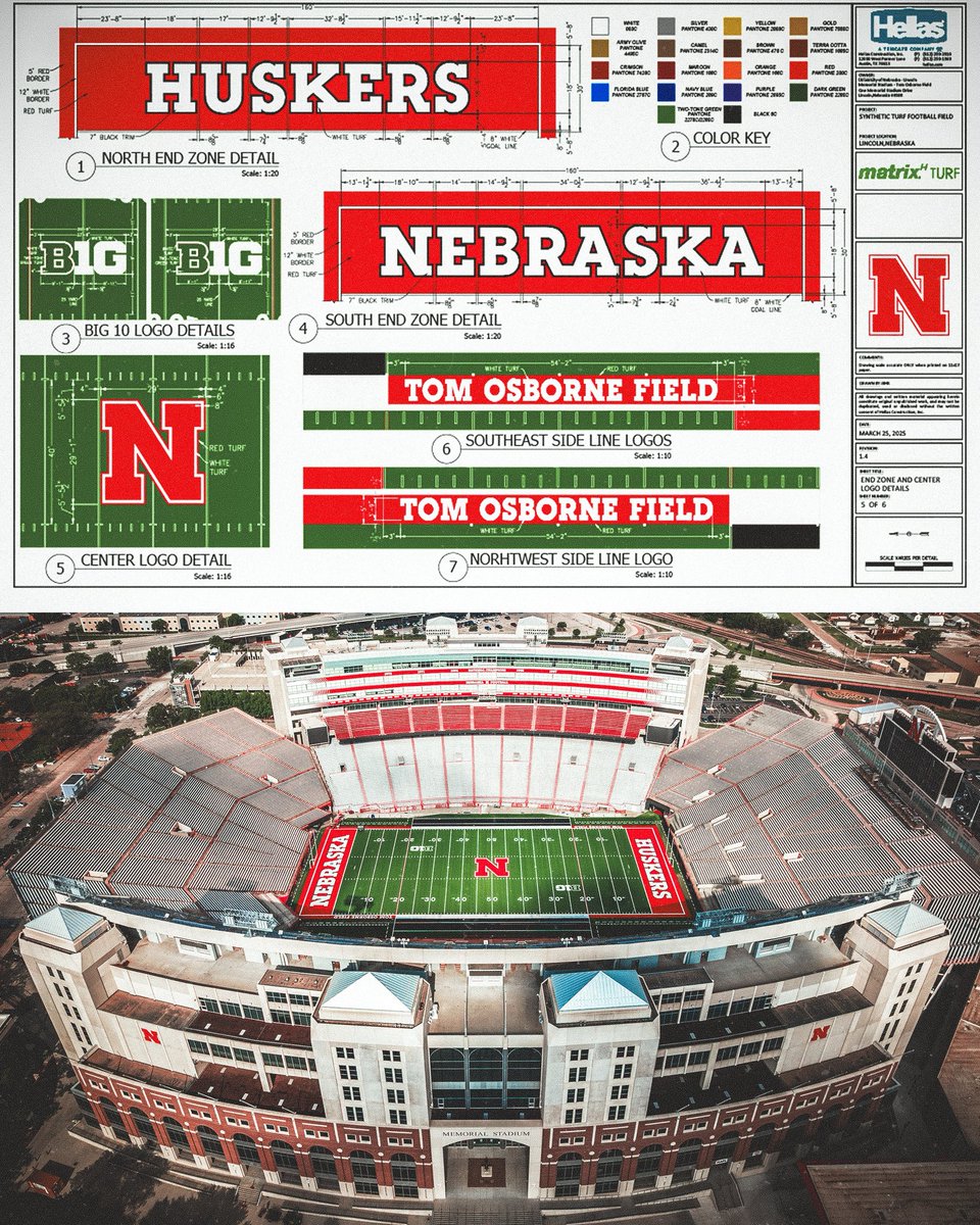 HuskerCPF's tweet image. Cat’s finally out of the Big Red bag. 👀🔴🏟️
The finest of details went into developing the new turf at Memorial Stadium.
Thanks to our friends @HellasInc for the assist. 👊
#FacilityFriday x #GBR