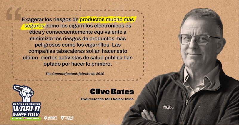 Clive Bates advierte: exagerar los riesgos del vapeo es una falta ética.
#WorldVapeDay #MiSaludMiElección #ReducciónDeDañosYa #20AñosSinHumo

<a href="/echelecabeza/">Échele Cabeza</a>, <a href="/NicotinaRRD/">Plataforma para la Reducción de Daños en Nicotina</a>, <a href="/anesvap/">ANESVAP</a>, <a href="/provapeomexico/">Pro-Vapeo Mexico A.C.</a>, <a href="/AsovapeCR/">Asovape Costa Rica</a>, <a href="/ARDTPanama/">ARDT Panamá</a>, <a href="/AsoVape/">AsoVape Colombia</a>, <a href="/PeruAsovape/">Asovape Peru</a>, <a href="/AsovapeChile/">Asovape Chile</a>, <a href="/Asovapeuy/">ASOVAPE Uruguay</a>,