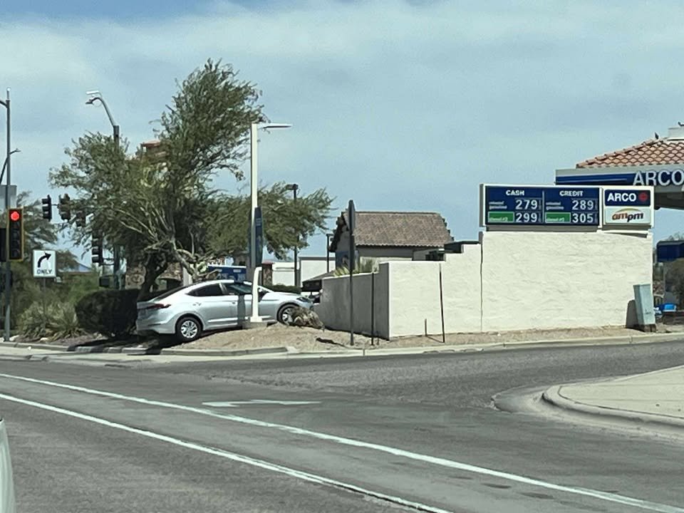 Car into a little wall at Orange Grove and Thornydale