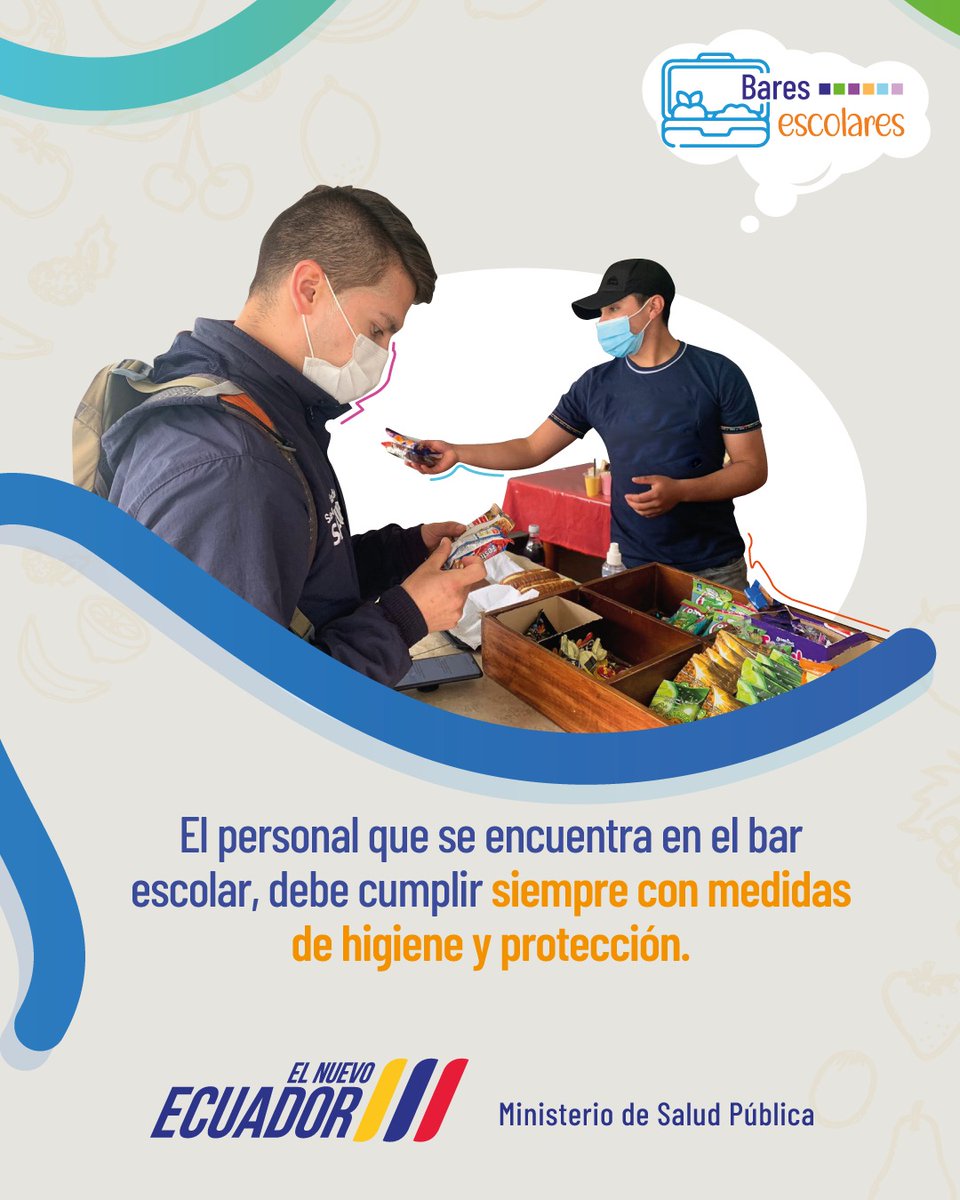 Fortalecemos acciones para el cumplir el Reglamento para el Control del Funcionamiento de #BaresEscolaresmediante acciones coordinadas con <a href="/Arcsa_Ec/">Arcsa Ecuador</a> y <a href="/Educacion_Ec/">Ministerio de Educación del Ecuador</a> para el expendio de alimentos nutritivos y en condiciones higiénico sanitarias.
#AlimentaciónSaludable