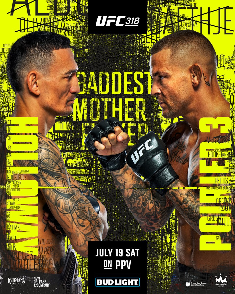 UFC (@ufc) on Twitter photo THE BADDEST OF THEM ALL 😤
<a href="/BlessedMMA/">Max Holloway</a> vs <a href="/DustinPoirier/">The Diamond</a> 3
#UFC318 | #VisitNewOrleans THE BADDEST OF THEM ALL 😤
<a href="/BlessedMMA/">Max Holloway</a> vs <a href="/DustinPoirier/">The Diamond</a> 3
#UFC318 | #VisitNewOrleans