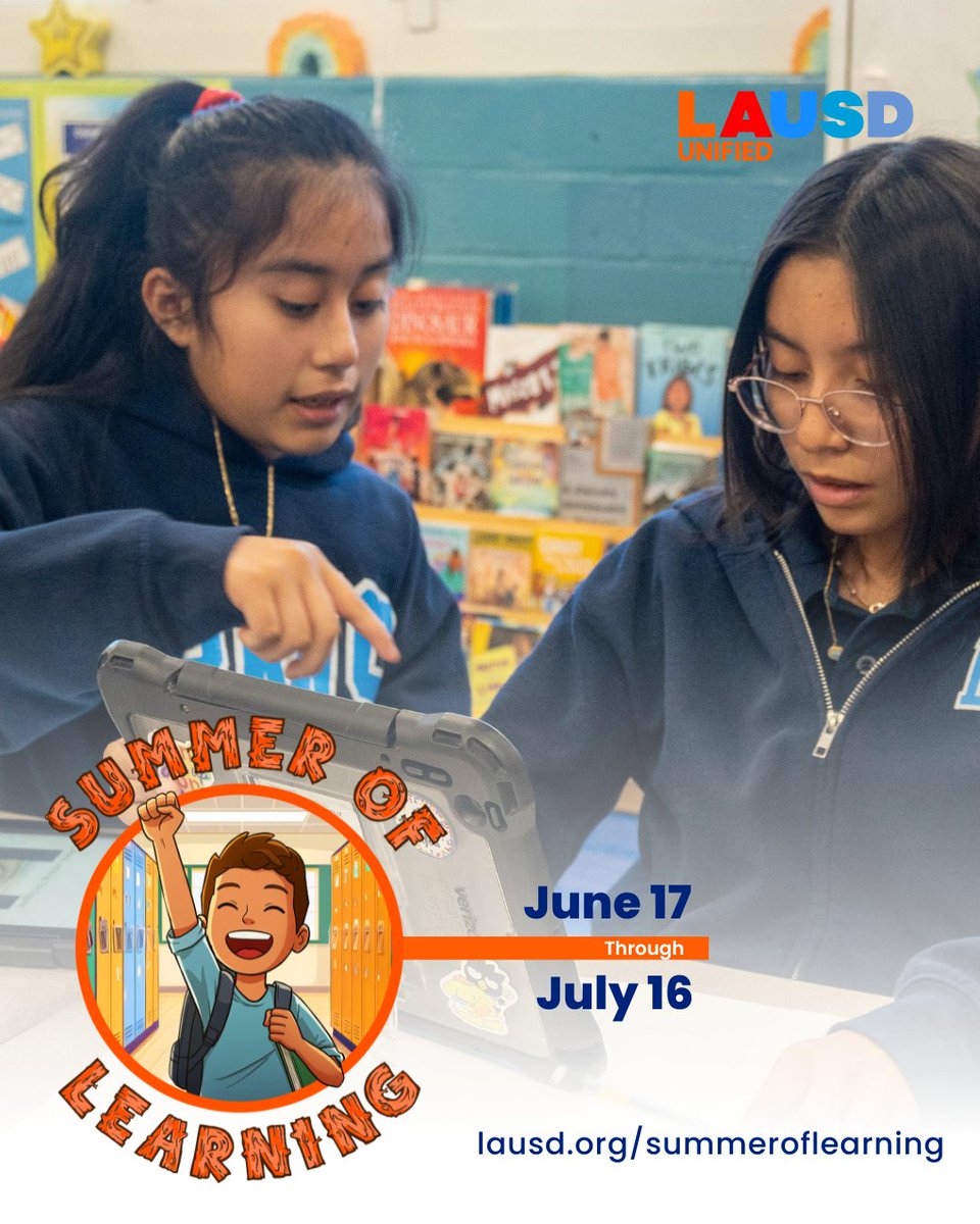 LASchools's tweet photo. Take charge of your academic journey this summer with tailored courses for credit recovery, acceleration toward graduation and college readiness prep. With dedication, don’t miss your chance to excel and set yourself up for success. #summeroflearning
For details, visit https://t.co/rglSdHrw3a
Hazte cargo de tu aprendizaje este verano con cursos específicos para recuperar créditos, adelantarte para la graduación y preparación universitaria. Con dedicación, no pierdas la oportunidad de destacar y prepararse para triunfar. #VeranoDeAprendizaje
Para más detalles, visita https://t.co/rglSdHrw3a