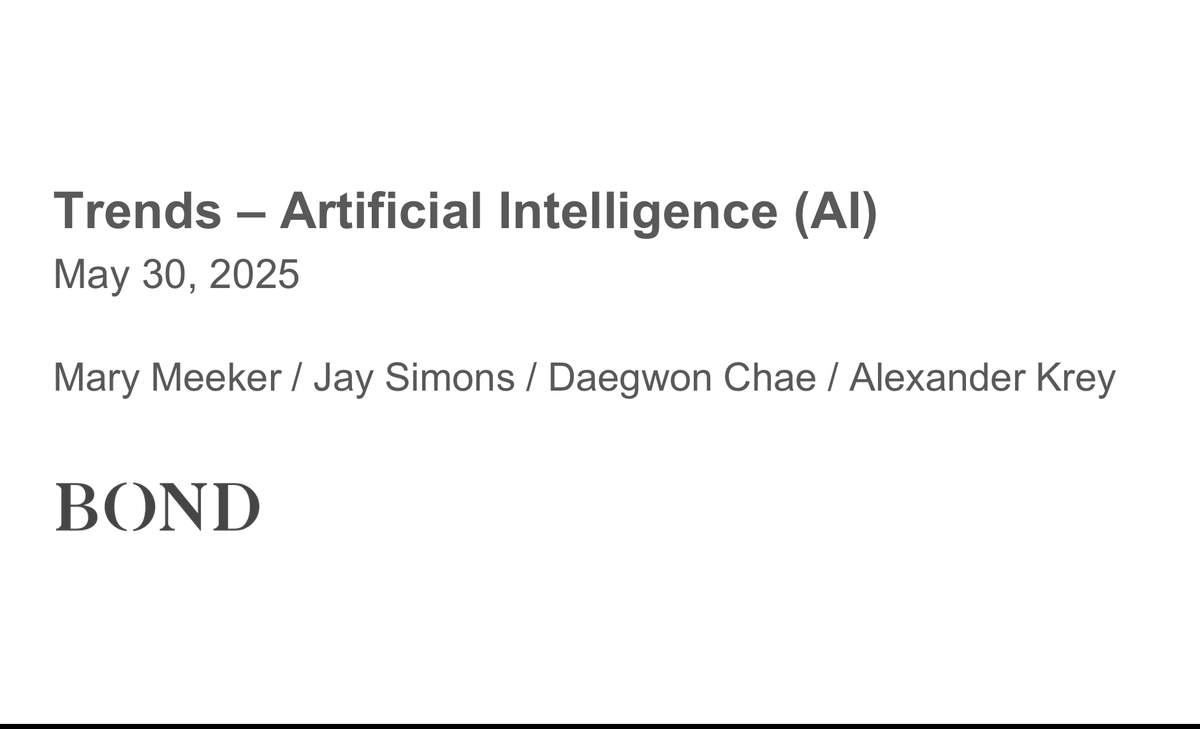 The nerd world was busy today reading the AI trends Mary Meeker and the  <a href="/bondcap/">BOND</a> team...lots of data and pointers, I think I need a LLM to go thru it  for me :) Excellent data detailing the current #AI trends
#MaryMeeker bondcap.com/reports/tai