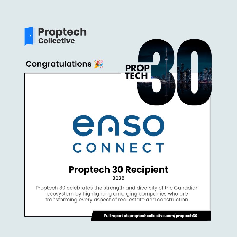 Enso Connect (@ensoconnect) on Twitter photo 🚀 Big news: Enso Connect is officially one of the top 30 prop tech companies in Canada!
We made it to the Proptech 30 list by @ProptechCollective!
🔗 See the full list: proptechcollective.com/proptech30
#Proptech30 #ProptechCollective #ProptechInCanada #Innovation 🚀 Big news: Enso Connect is officially one of the top 30 prop tech companies in Canada!
We made it to the Proptech 30 list by @ProptechCollective!
🔗 See the full list: proptechcollective.com/proptech30
#Proptech30 #ProptechCollective #ProptechInCanada #Innovation