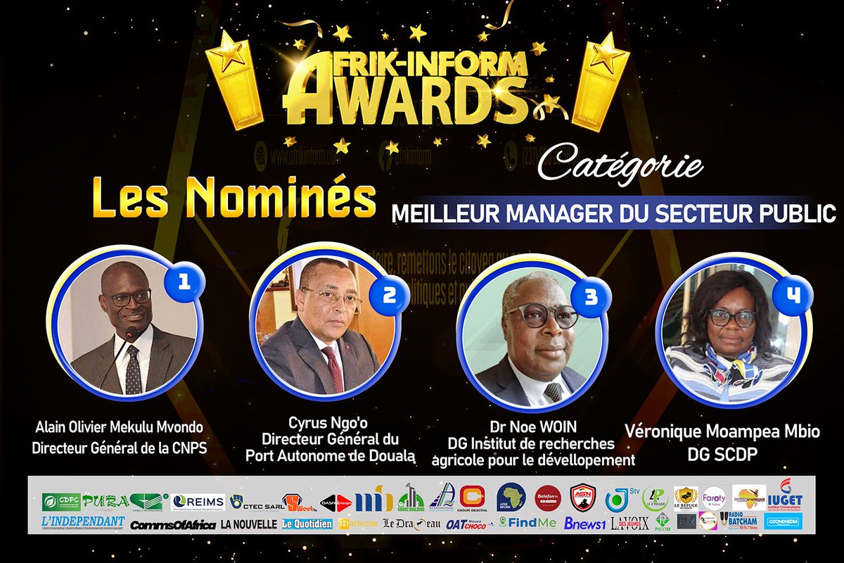 Cameroun| Afrik inform awards : Nominés dans la catégorie « Meilleur Manager du secteur public » 

Les votes débutent ce 1er Juin sur notre site Afrik-Inform.com

Afrik inform ☑️