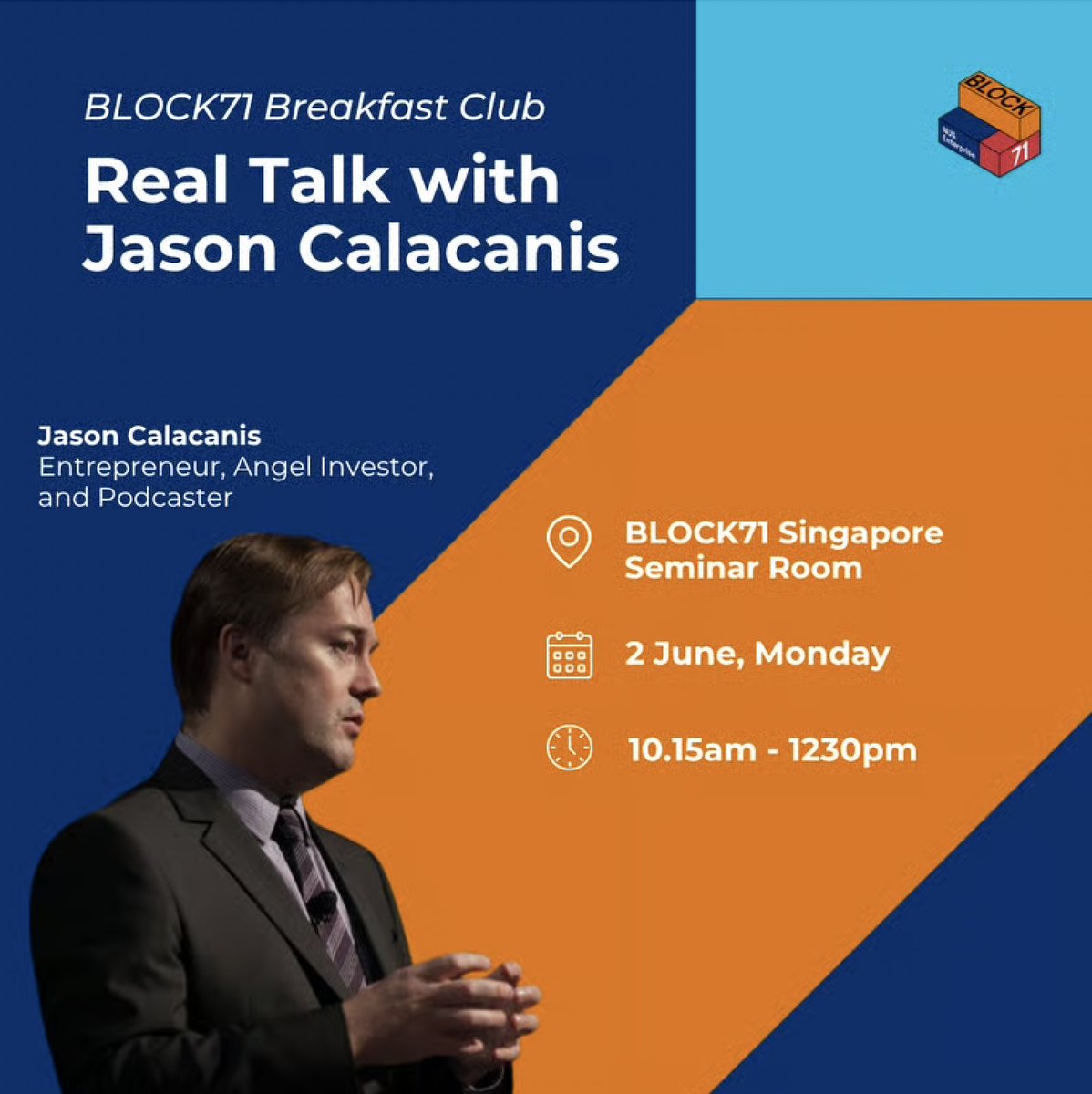 <a href="/Jason/">@jason</a> is in #Singapore 🇸🇬 and wants to meet up.

RSVP here: lu.ma/ja6lr898

BLOCK71 Breakfast Club
June 2, 10:15AM–12:30PM SGT 

Jason will share his founders’ startup playbook based on his experiences investing in over 300 startups.