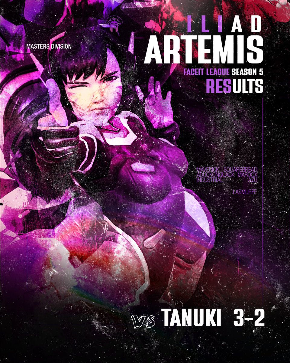 GAME DAY RESULTS
FACEIT League S5 – Masters Division
ILIAD ARTEMIS vs. Tanuki 🏹🐾

Nailbiter ’til the end.
Artemis takes the win 3-2.
Much respect and GGs to our friends on Tanuki 🤍

The goddess doesn’t flinch.

#DestinyAwaits | #FACEIT_OW
