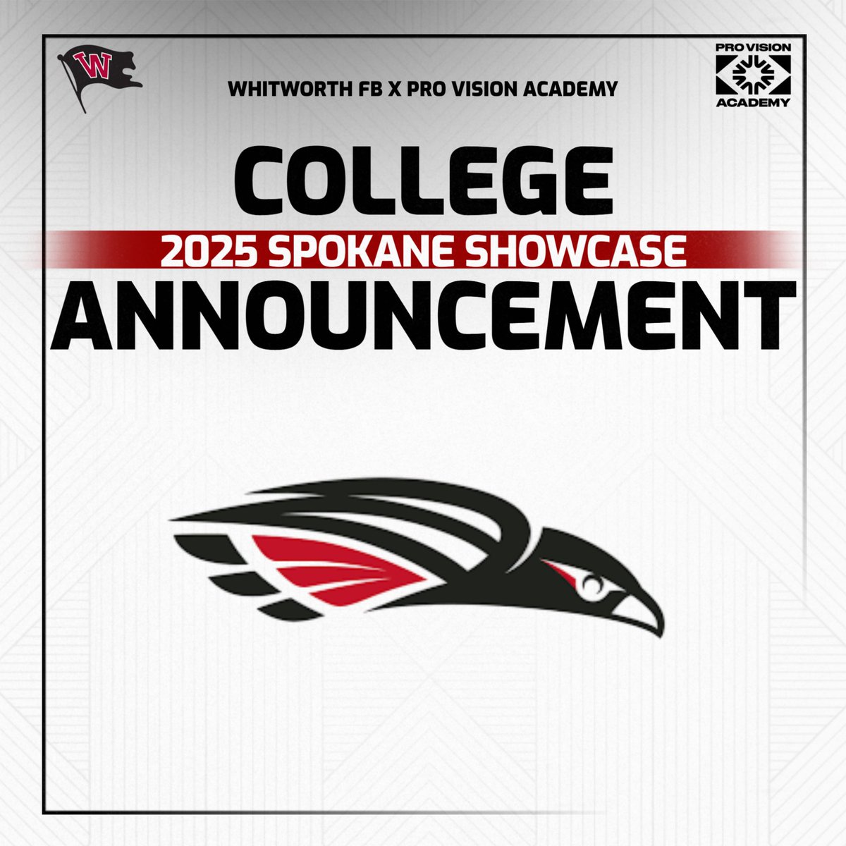 Excited to have <a href="/SOU_Football/">Southern Oregon Football</a> at the Spokane Showcase next week! 

<a href="/WhitworthFB/">Whitworth FB</a> <a href="/Pro_Vision_Acad/">ProVisionAcademy</a> 

#SpokaneShowcase #CoachedCompeteEvaluated