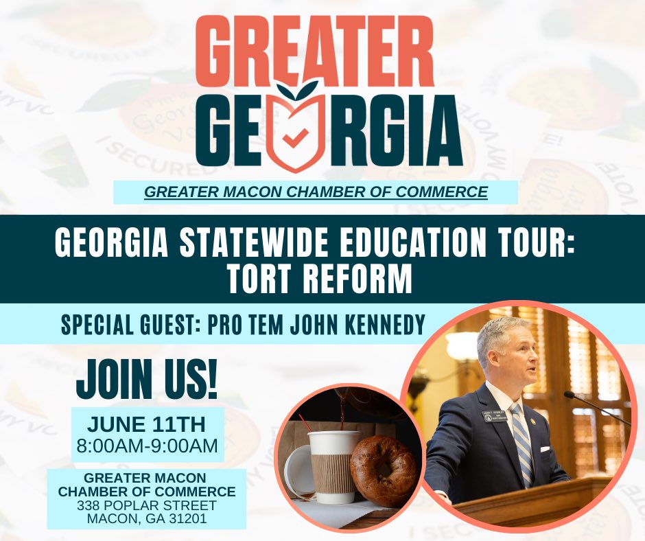 John F. Kennedy (@johnfkennedyga) on Twitter photo Looking forward to being with <a href="/GreaterGeorgia/">Greater Georgia</a> and the Macon Chamber of Commerce as we talk about Georgiaās historic lawsuit reform that is balancing our legal environment and putting small businesses, job creators, and consumers first!
RSVP Here: bit.ly/gastatewidetour Looking forward to being with <a href="/GreaterGeorgia/">Greater Georgia</a> and the Macon Chamber of Commerce as we talk about Georgiaās historic lawsuit reform that is balancing our legal environment and putting small businesses, job creators, and consumers first!
RSVP Here: bit.ly/gastatewidetour