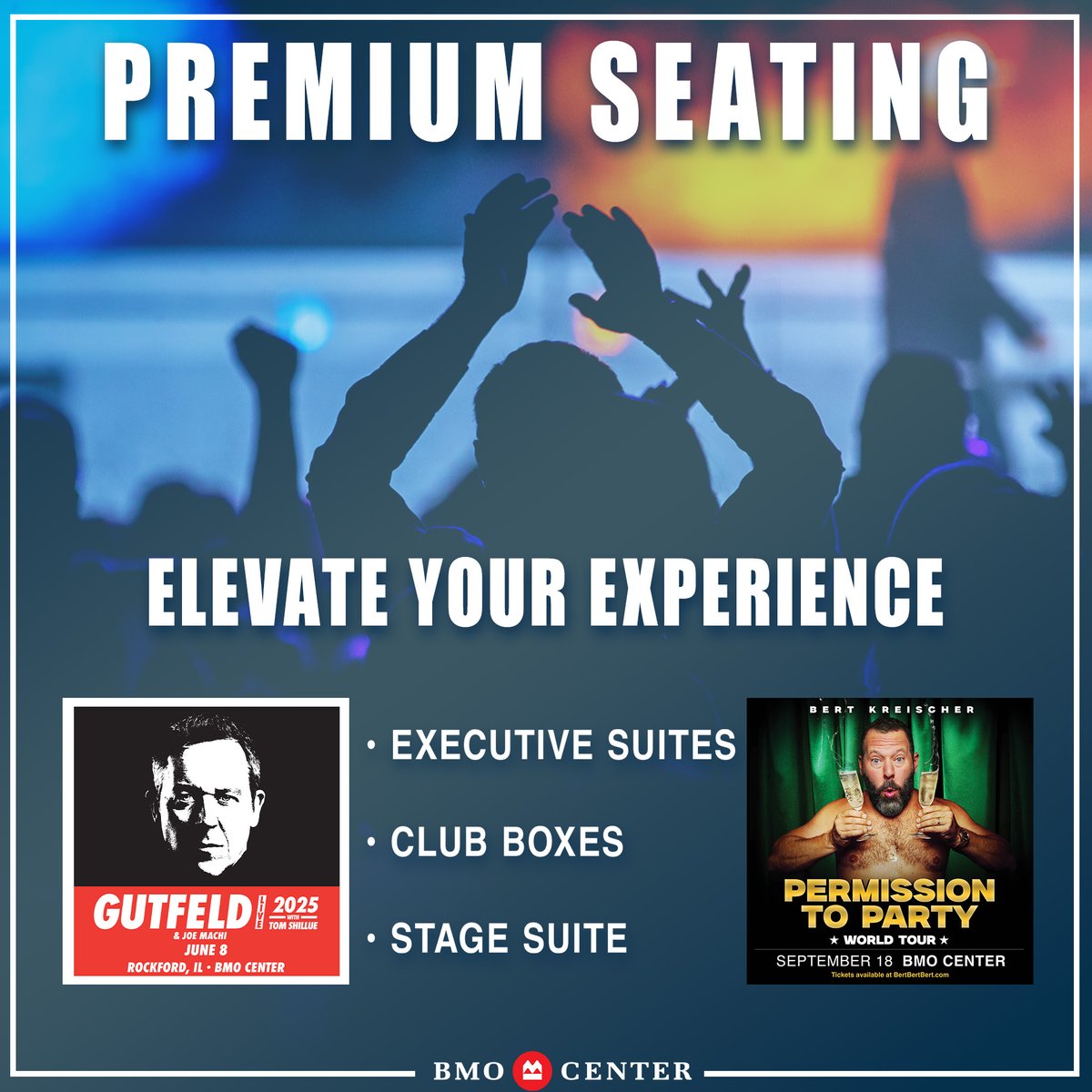 BMO Center (@bmocenter) on Twitter photo Don't just watch Greg Gutfeld or Bert Kreischer, experience their shows in comfort and style! Book an exclusive suite at the BMO Center in Rockford, IL!
Secure your suite today by calling 815-968-5222 or emailing boxoffice@asmrockford.com
ℹ️: spr.ly/6183FLmLX Don't just watch Greg Gutfeld or Bert Kreischer, experience their shows in comfort and style! Book an exclusive suite at the BMO Center in Rockford, IL!
Secure your suite today by calling 815-968-5222 or emailing boxoffice@asmrockford.com
ℹ️: spr.ly/6183FLmLX