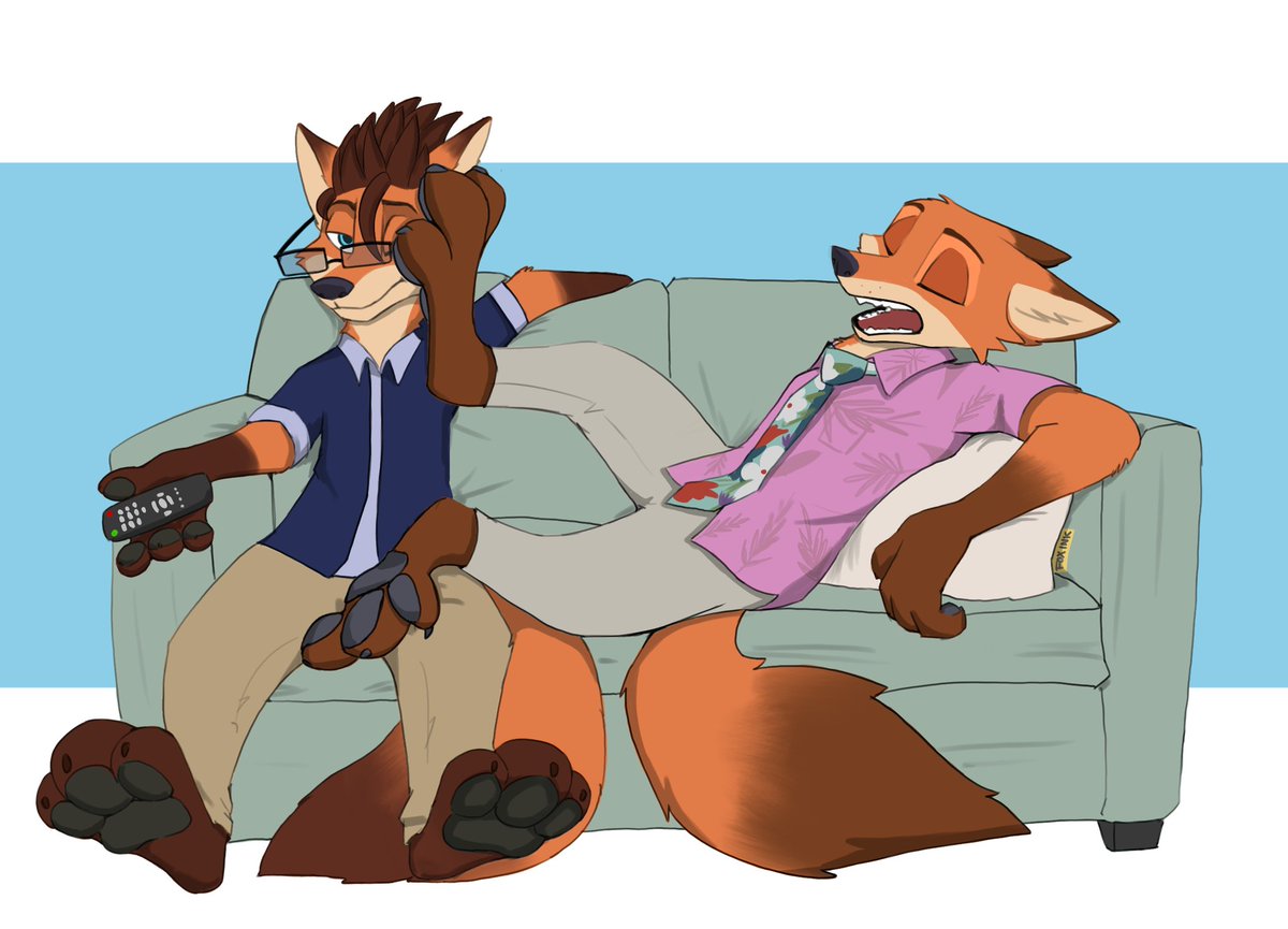 "The other day we met up with Nick to watch a movie, but he came home so tired from work that he fell asleep, not in a normal way" e///////<
🐾❤️👉👈

Art: <a href="/FoxInkArtist/">Fox Ink (Commission Closed)</a> <3

#Zootopia2 #NickWilde #RickWilde #Paws #PawDay #PawDay2025