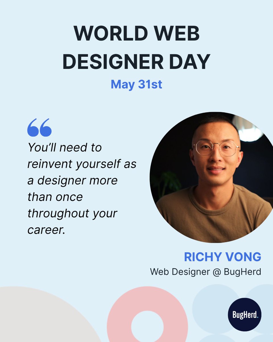 🎉 Happy World Web Designer Day! 🎉

We’re celebrating the talented designers who craft the websites we love to use every day - including our very own BugHerd design star, Richy Vong.

#BugHerd #WorldWebDesignerDay #WebDesign #DesignInspiration #UXUI