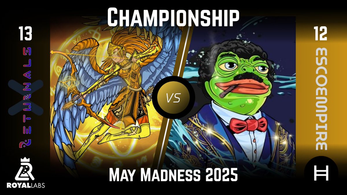 RoyalLabs (@theroyallabs) on Twitter photo MAY MADNESS CHAMPIONSHIP 🏆
⚡️<a href="/ReturnalsX/">Returnals🟣🔴</a> v <a href="/escohbarmeme/">escoℏbar 🐸</a>⚡️
How to vote 👇
Send 0.5 $HBAR to 0.0.9172393 with a memo including one of the following votes:
➡️returnal6 or esco6⬅️
You have 48 hours, project with the most votes wins the entire tournament! MAY MADNESS CHAMPIONSHIP 🏆
⚡️<a href="/ReturnalsX/">Returnals🟣🔴</a> v <a href="/escohbarmeme/">escoℏbar 🐸</a>⚡️
How to vote 👇
Send 0.5 $HBAR to 0.0.9172393 with a memo including one of the following votes:
➡️returnal6 or esco6⬅️
You have 48 hours, project with the most votes wins the entire tournament!