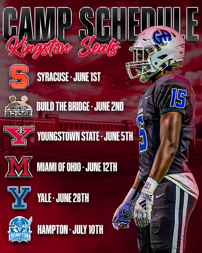 Kingston Seals (@seals2026) on Twitter photo Hereโs my Camp Schedule! Canโt wait to compete and showcase my abilities!
@CoachNicholson
<a href="/ShakerRaidersFB/">Shaker Heights High School Football</a>
<a href="/CoachKiernanFB/">Jim Kiernan</a>
<a href="/mgoul/">Matt Goul</a>
<a href="/Bryan_Ault/">Bryan Ault - Midwest Scout</a>
<a href="/cam_palmer55/">Cameron Palmer</a>
<a href="/OhiosElite1/">Ohioโs Elite</a>
<a href="/TheUCReport/">Billy Tucker</a>
<a href="/OhioPrepsRivals/">Ohio Preps</a>
<a href="/PrepRedzoneOH/">Prep Redzone Ohio</a>
<a href="/247Sports/">247Sports</a>
<a href="/Rivals/">Rivals</a>
<a href="/PrepRedzone/">Prep Redzone ๐</a> Hereโs my Camp Schedule! Canโt wait to compete and showcase my abilities!
@CoachNicholson
<a href="/ShakerRaidersFB/">Shaker Heights High School Football</a>
<a href="/CoachKiernanFB/">Jim Kiernan</a>
<a href="/mgoul/">Matt Goul</a>
<a href="/Bryan_Ault/">Bryan Ault - Midwest Scout</a>
<a href="/cam_palmer55/">Cameron Palmer</a>
<a href="/OhiosElite1/">Ohioโs Elite</a>
<a href="/TheUCReport/">Billy Tucker</a>
<a href="/OhioPrepsRivals/">Ohio Preps</a>
<a href="/PrepRedzoneOH/">Prep Redzone Ohio</a>
<a href="/247Sports/">247Sports</a>
<a href="/Rivals/">Rivals</a>
<a href="/PrepRedzone/">Prep Redzone ๐</a>