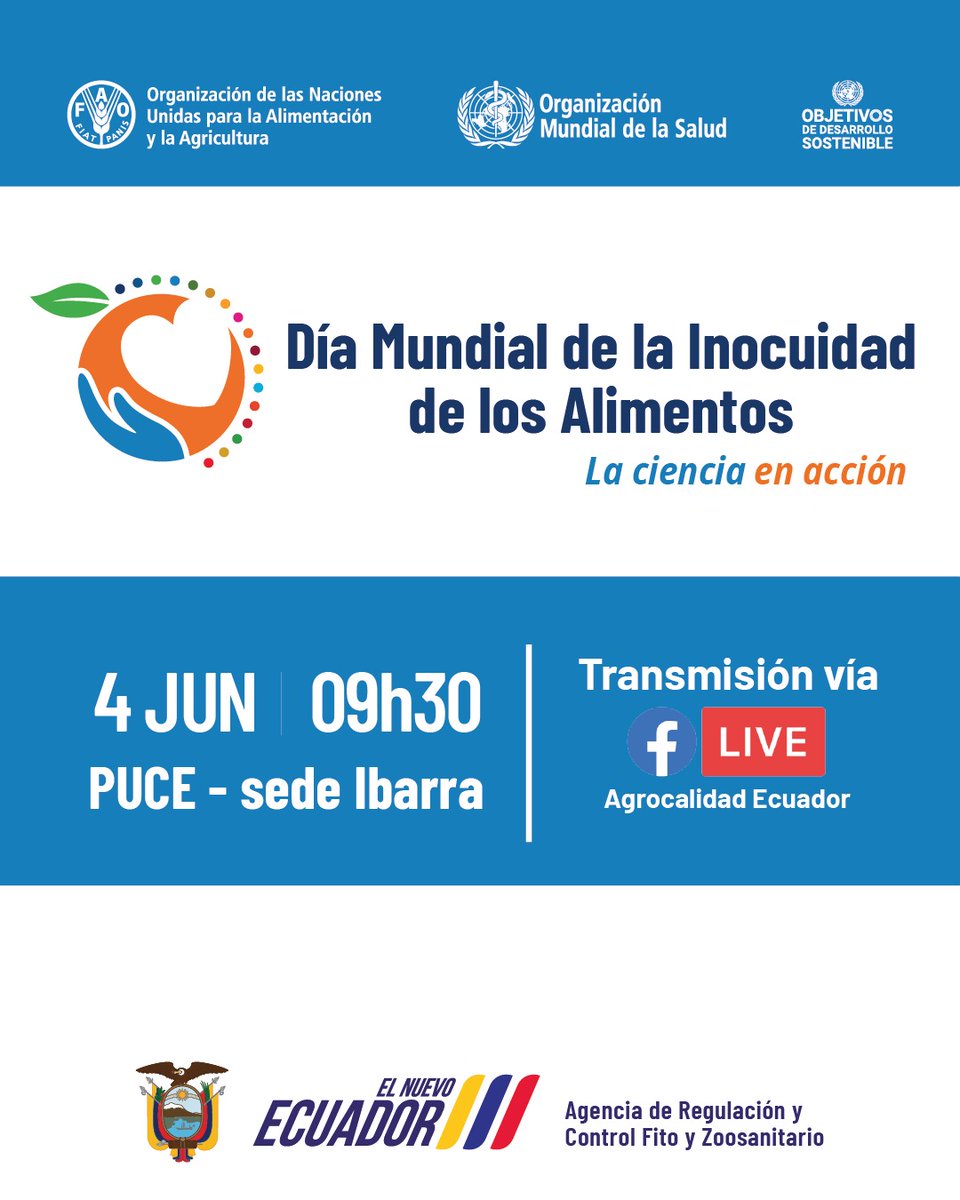 Te invitamos a participar en el IX Seminario Internacional de Inocuidad de los Alimentos 🧪🌎.

🗓️ Miércoles, 4 de junio 
⏰ 09h30
🎥 En vivo por nuestra plataforma Facebook ⤵️ 
bit.ly/4dFoadD

#DíaMundialDeLaInocuidadDeLosAlimentos

¡No te lo puedes perder!