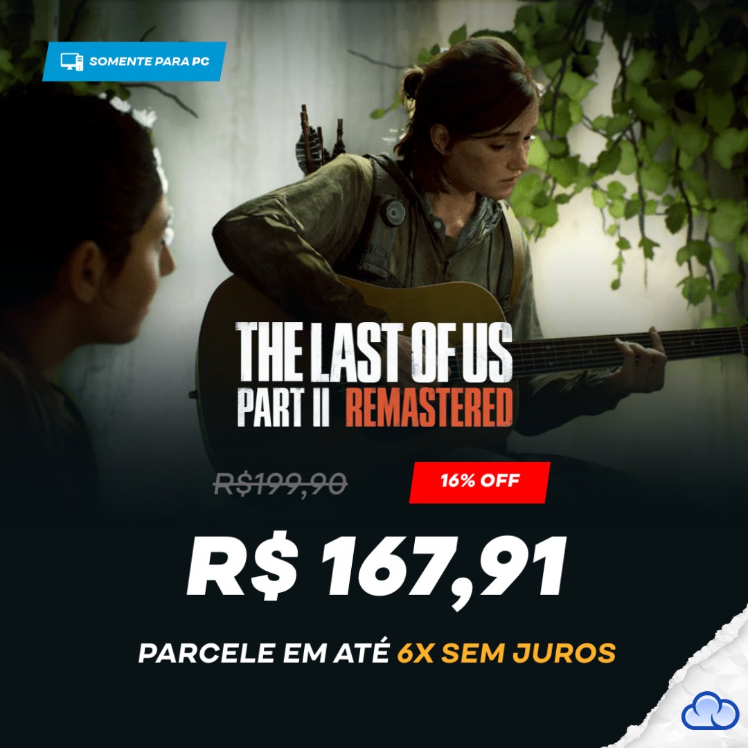 Um dos jogos mais PREMIADOS de todos os tempos! 🤩

Aproveite o The Last of Us™ Part II Remastered com 16% OFF na Nuuvem 🔥

A Gameplay desse jogo é PERFEITA! Parcele em até 6x SEM JUROS! 🧟

Por tempo LIMITADO.

EU QUERO: ow.ly/on2u50W1MRf