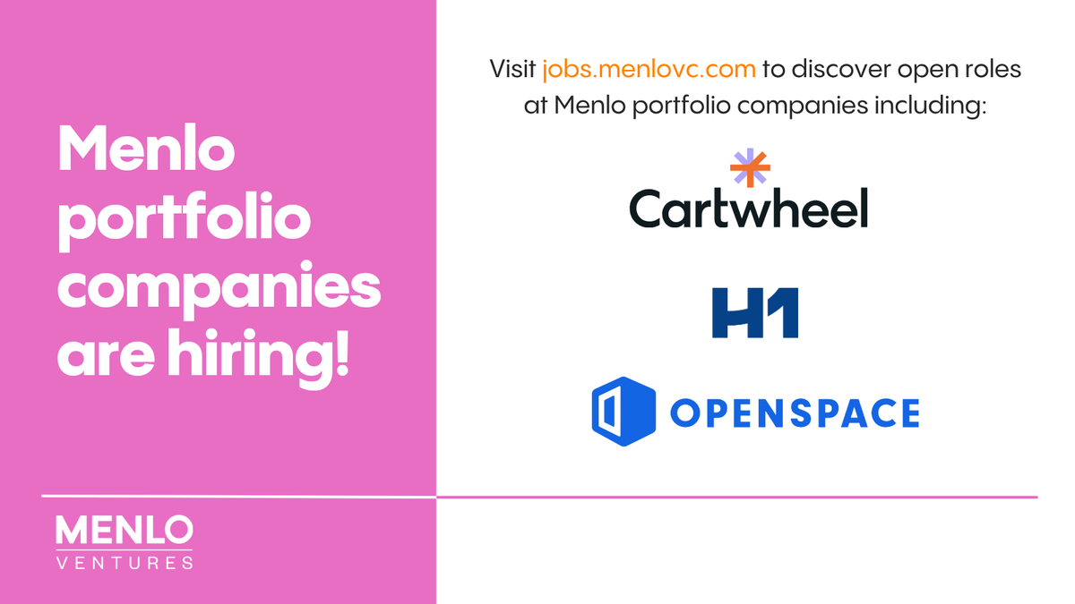 Y2Kandace's tweet image. ✨#NowHiring ✨
We're spotlighting 3 of our portfolio companies that are actively hiring: @cartwheelcare, @H1co_ , and @openspaceai. These companies aren't just building products — they're reshaping entire markets.
Ready to apply? Discover more at mnlo.vc/Careers