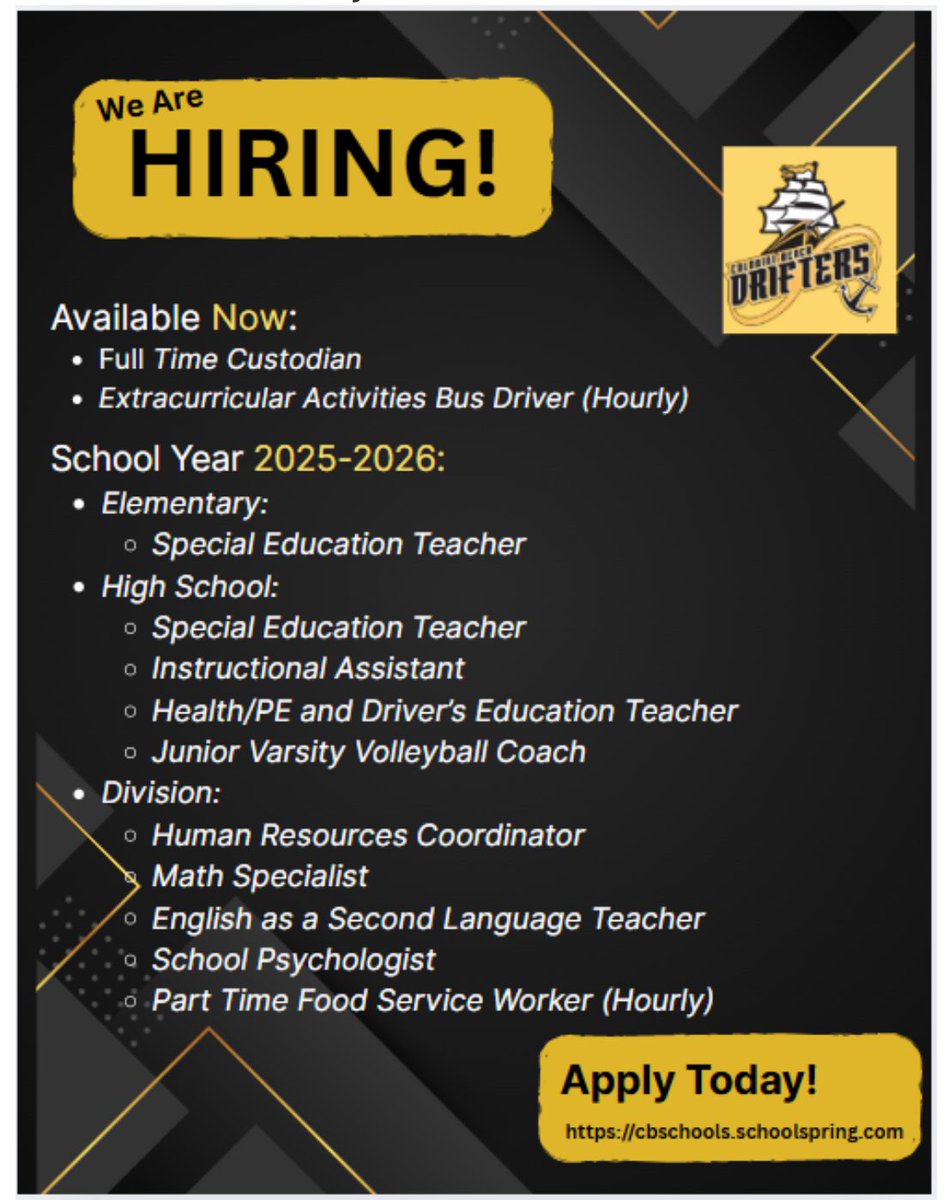 We are hiring <a href="/CBPSNews/">Colonial Beach Public Schools</a> <a href="/DrFelixAddo1/">Dr. Felix Addo</a> <a href="/drsarahschmidt/">drsarahschmidt</a>
