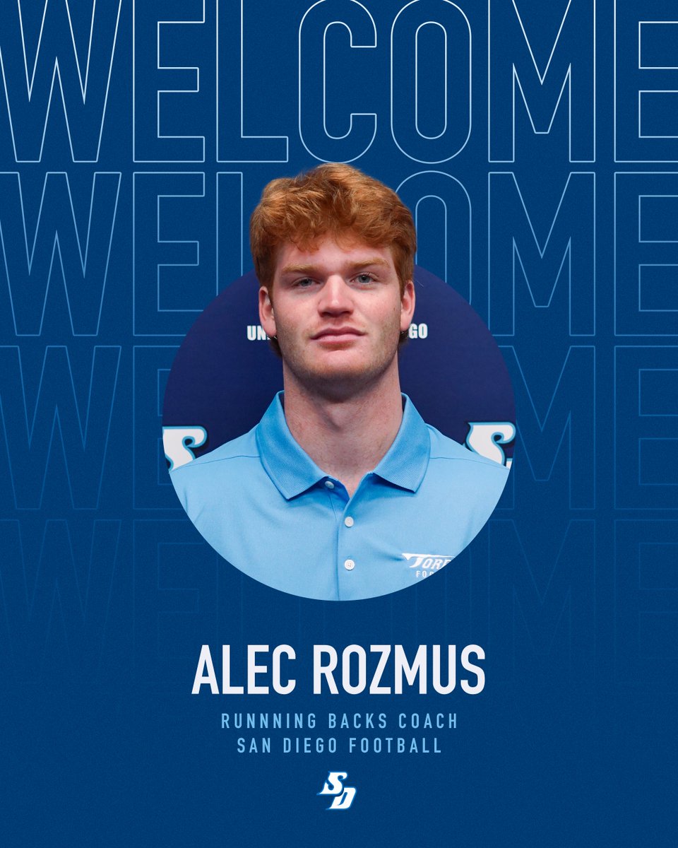 San Diego Football (@usdfootball) on Twitter photo Ready to run it back.
<a href="/arozmus3/">Alec Rozmus</a> has been promoted and will serve as our running backs coach!
#GoToreros Ready to run it back.
<a href="/arozmus3/">Alec Rozmus</a> has been promoted and will serve as our running backs coach!
#GoToreros