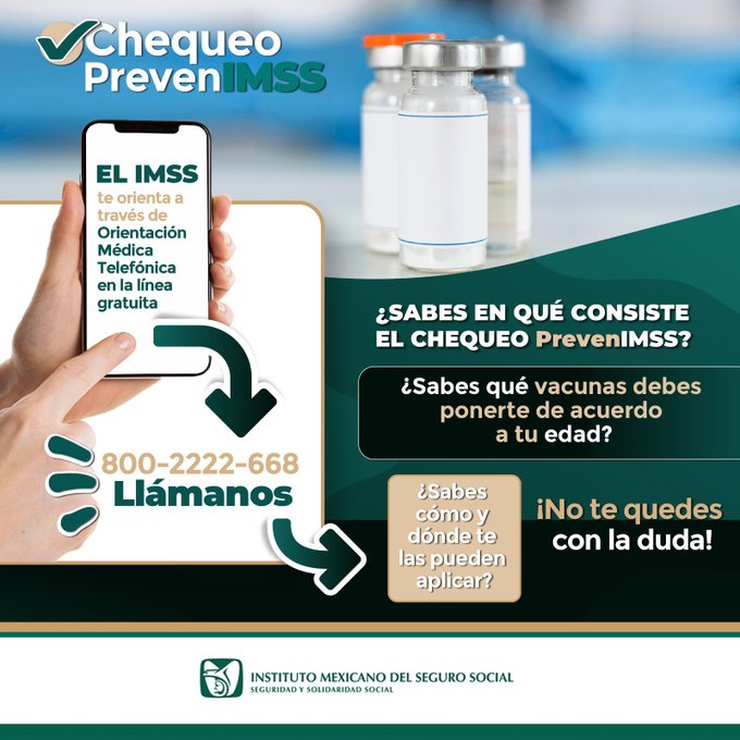 📲 El #IMSS te orienta con la Línea #PrevenIMSS.
¿Dudas sobre vacunas o chequeos? 🩺

📞 Llama al 800-2222-668 y recibe atención telefónica.