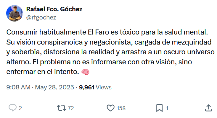 Cuando te pagan por decir estupideces, las decís y contás con una seguridad envidiable. Resulta que cuando El Faro reportaba sobre la corrupción de los anteriores, era un medio excelente. Pero ahora que publica sobre Bukele resulta que El Faro “es dañino para la salud”