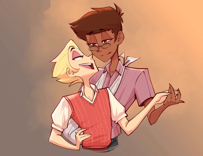 Art Commission for Radioapple Human AU for her fic series! #radioapple #LuciferMorningstar #Alastor