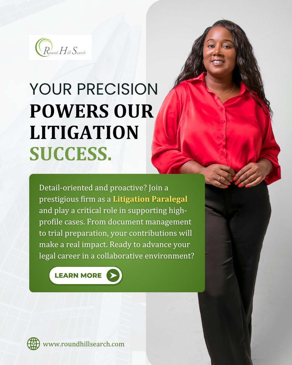 💼  Join a dynamic legal team as a Litigation Paralegal! Assist in preparing legal documents, conducting research, and managing case files. 🏆 Your organizational skills and legal knowledge are the keys to success—apply now! ✨ tinyurl.com/2ranyxyu
.
.
.
#ParalegalCareers