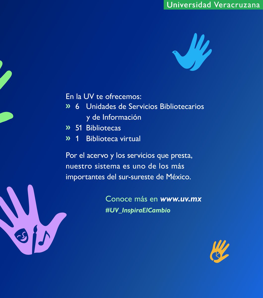 ¡Porque el conocimiento no tiene fronteras ni horarios! 📚📖

El sistema bibliotecario de la Universidad Veracruzana es uno de los más sólidos del sur-sureste de México, ¡conócelo!

#UV_InspiraElCambio
