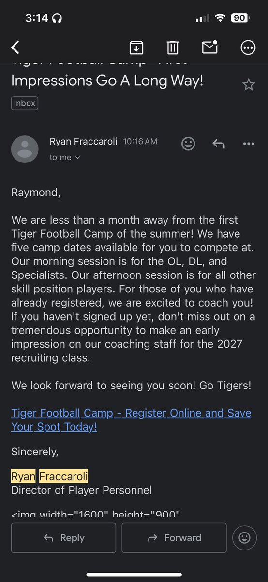 Thank you <a href="/RyanFracPU/">Ryan Fraccaroli</a> for the camp invite 
<a href="/CoachE916/">Eric Colvin 🏁 1%</a> <a href="/Inderkum_FB/">@INDERKUMFB</a>