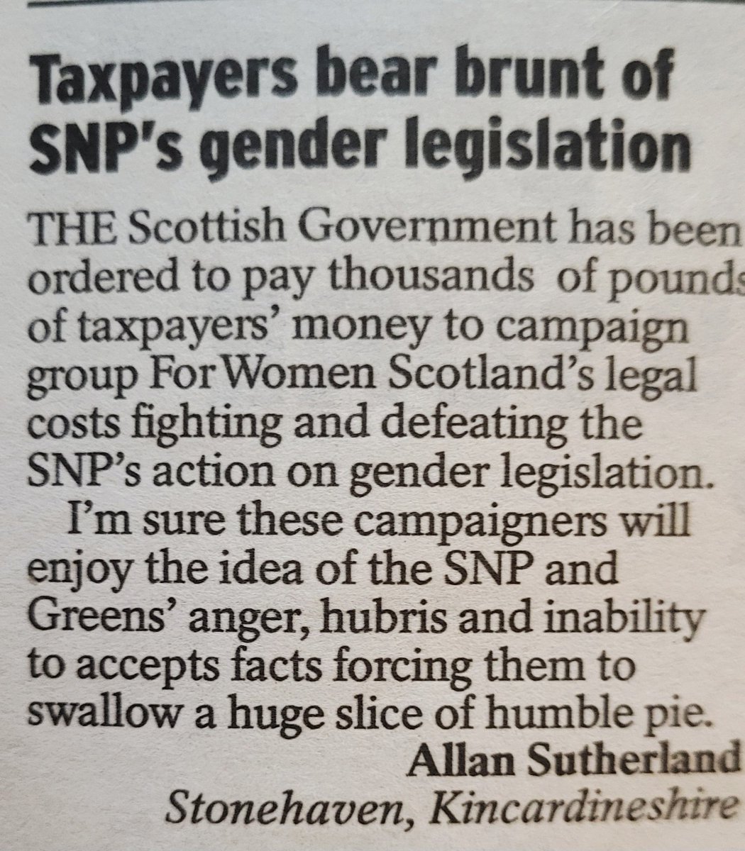 Allan Sutherland (@sud55_allan) on Twitter photo My letter in the Express today on the SNP eating humble pie after the Supreme Court ordered then to pay <a href="/ForWomenScot/">For Women Scotland</a> 's costs <a href="/AgentP22/">Agent P</a> <a href="/themajorityscot/">The Majority #AbolishHolyrood</a> <a href="/Erudite4Unity/">David Griffiths</a> <a href="/2351onthelist/">Historywoman</a> My letter in the Express today on the SNP eating humble pie after the Supreme Court ordered then to pay <a href="/ForWomenScot/">For Women Scotland</a> 's costs <a href="/AgentP22/">Agent P</a> <a href="/themajorityscot/">The Majority #AbolishHolyrood</a> <a href="/Erudite4Unity/">David Griffiths</a> <a href="/2351onthelist/">Historywoman</a>