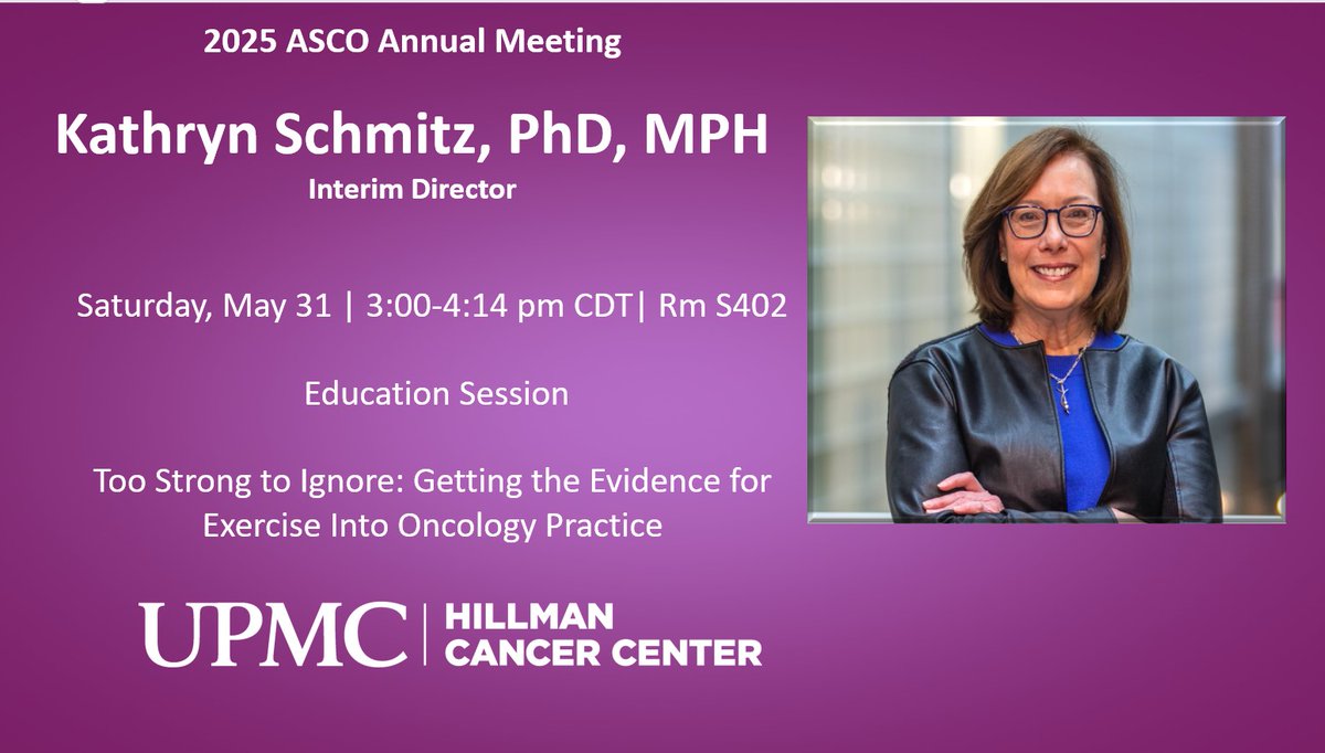 Exercise in Oncology, a passion of our interim director, Kathryn Schmitz <a href="/fitaftercancer/">Dr Kathryn Schmitz</a>. Join her for an Ed Session <a href="/ASCO/">ASCO</a> today at 3 pm CDT.