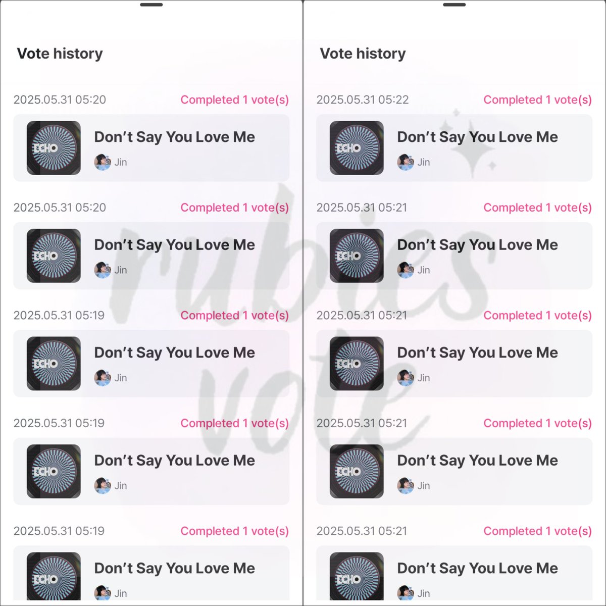 rubiesvote's tweet photo. Fast giveaway!

Pre-vote mcountdown 
Congratulations #JIN
🎁 10 Votes 

Thank you for participating ᡣ𐭩 
#Rubiesvote_Giveaway https://t.co/aYfoHQz05p