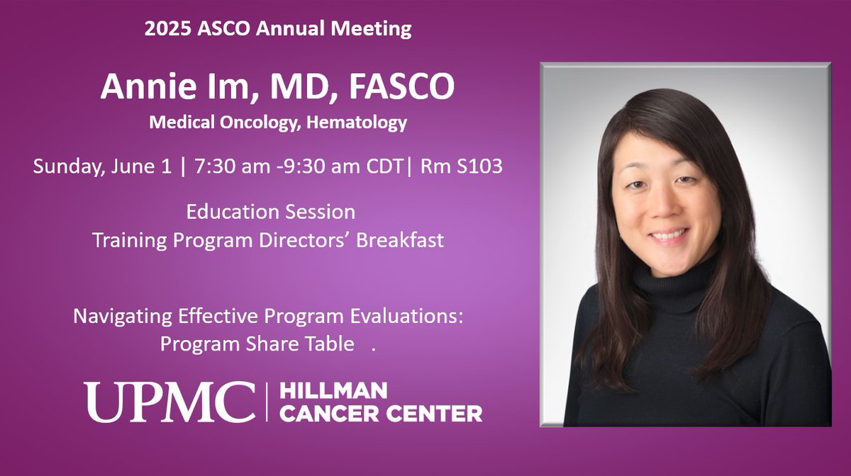 Coming up this morning <a href="/ASCO/">ASCO</a> Dr. Annie Im, <a href="/annieimmcl/">Annie Im</a> presents &amp; leads a panel discussion on effective program evals. <a href="/UPMCnews/">UPMC</a> <a href="/UPMCPhysicianEd/">UPMC Physician Resources</a>