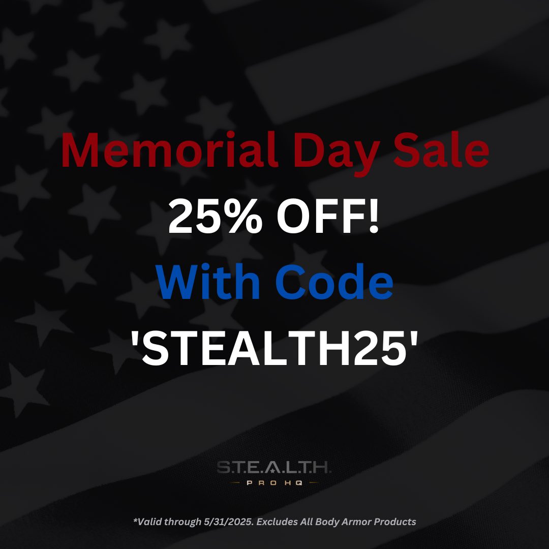 stealthprohq's tweet image. ‼️🔔ONLY 1 DAY LEFT🔔‼️to get 25% OFF during our extended Memorial Day Sale valid through 5/31!! 🇺🇸 @stealthprohq #memorialdaysale #emergencypreparedness #tacticalgear #survivalgear #edc