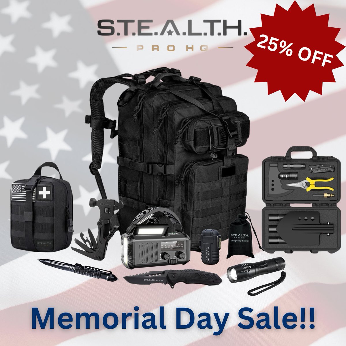 stealthprohq's tweet image. ‼️🔔ONLY 1 DAY LEFT🔔‼️to get 25% OFF during our extended Memorial Day Sale valid through 5/31!! 🇺🇸 @stealthprohq #memorialdaysale #emergencypreparedness #tacticalgear #survivalgear #edc